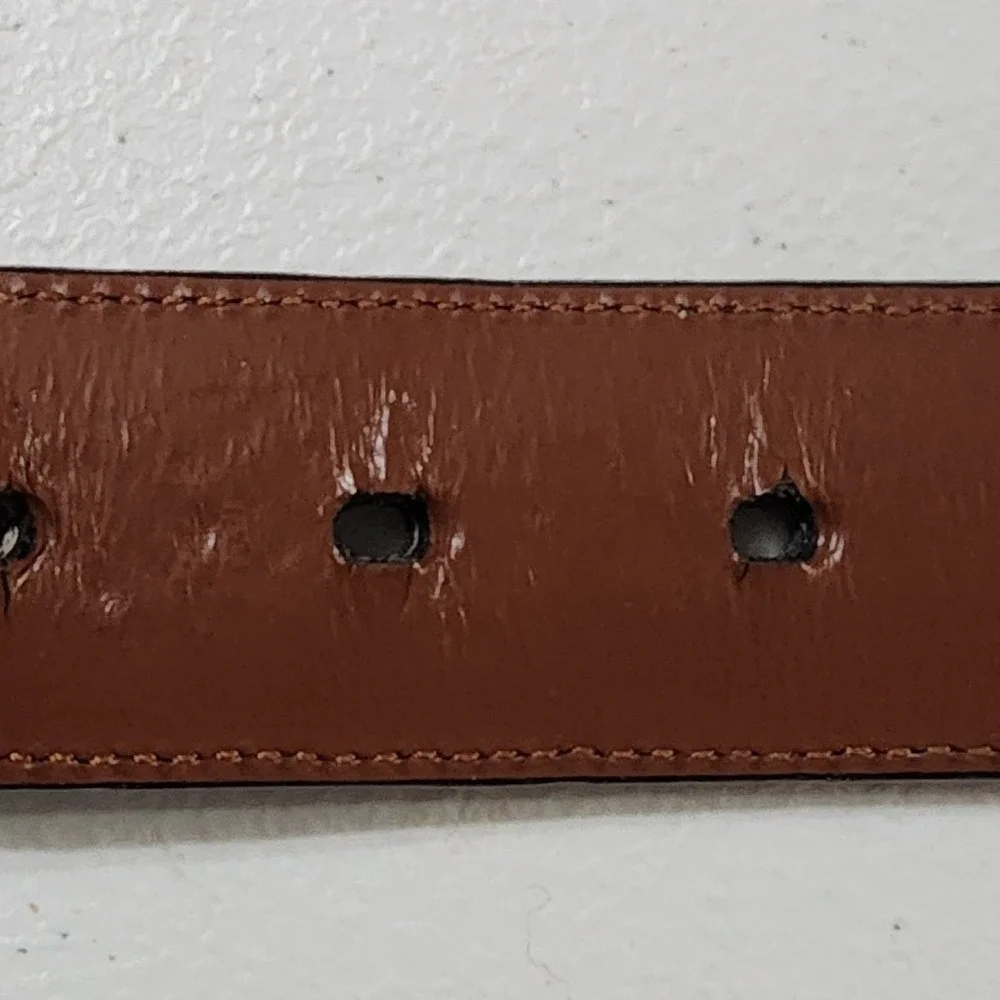 Perry Ellis Mens Brown Pebbled Leather Belt Size 44 Silver Buckle Dress Casual